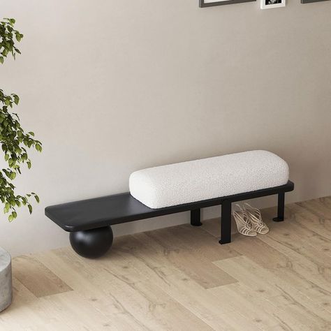 PRICES MAY VARY. MODERN STYLE: This entry bench is known for its sleek design and modern style. Whether you place it in your entryway, bedroom or living room, with its contemporary design and abstract metal legs, it adds a touch of modern elegance to any space. This black wooden entry bench blends function with luxury COMFORTABLE UPHOLSTERED SEAT: The Homary indoor bench is upholstered in luxurious white for both comfort and durability. Whether you're putting on your shoes or just relaxing, the Wood Shoe, Furniture Sofa Set, Bed End, Wood Shoes, Table Cafe, Ottoman Stool, Wooden Bench, Upholstered Bench, Chic Home Decor