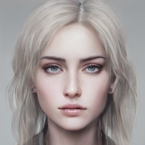 Artbreeder Blonde Hair Green Eyes, Short White Hair, Long White Hair, White Blonde Hair, Female Character Inspiration, Digital Portrait Art, White Blonde, Gray Eyes, White Eyes