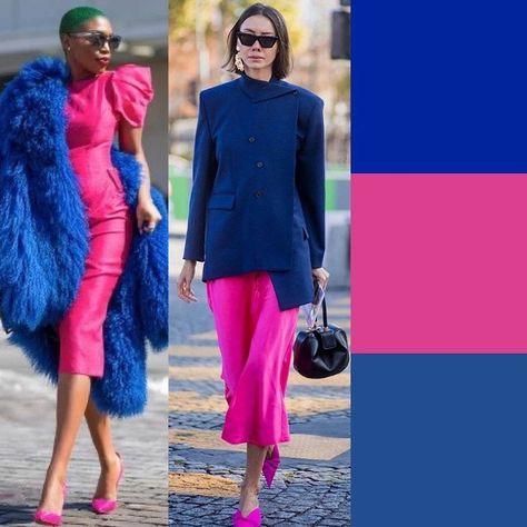 Navy And Fuschia Outfit, Cobalt Blue Outfit Color Combos, Pink And Blue Outfits For Women, Pink Blue Outfit, Cobalt Blue Outfit, Shoes For Winter, Colour Combinations Fashion, Color Combos Outfit, Color Blocking Outfits