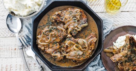 These smothered pork chops are pan roasted to perfection & then simmered in a delicious caramelized onion gravy & finished with fresh herbs. Smothered Pork Chops Recipe, Boneless Pork Loin Chops, Billy Parisi, Pork Chops And Gravy, Smothered Pork, Smothered Pork Chops, Pork Loin Chops, Homemade Gravy, Southern Dishes