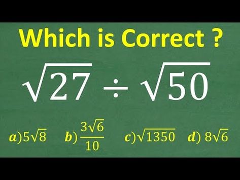 (5) The square root of 27 divided by the square root of 50=? Basic Algebra! - YouTube Basic Algebra, Square Roots, 50 %, Divider, Square