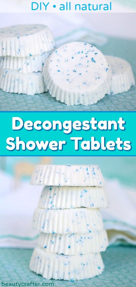 natural decongestant shower tablets DIY Tablet Recipe, Natural Decongestant, Shower Tablets, Săpunuri Handmade, Sinus Congestion, Homemade Bath Products, Diy Body, Natural Remedy, Diy Health