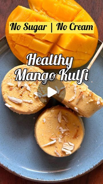 Mrs YumTum - Easy & Quick Recipes on Instagram: "Healthy Mango Kulfi 
(Makes 6)

Ingredients:
-Soaked nuts( 8-9 cashews, 7-8 almonds) 
-2tbsp tender coconut malai
-3-4 soaked dates
-1 medium sized whole mango(use a sweet mango preferably alphanso) 
-2tbsp roasted instant oats
-1/2tsp cardamom powder
-1/4 - 1/2 cup milk ( add few saffron strands and keep aside for sometime) 

-Blend and fill in any shape moulds you like & freeze for atleast 6-7h.

Enjoy guilt free!! 

#mrsyumtum #reels #reelsinstagram #reelvideo #kulfi #sweettooth #summervibes #summertime #dessert #dessertporn #healthydessert #healthyrecipes #healthyeating #guiltfree #mango #mangoes #nosugar #nosugaradded #kidfriendly #kidfriendlyfood #toddler #mithai" Healthy Mango Ice Cream, Mango Deserts Easy, Kulfi Recipe Condensed Milk, Mango Kulfi Recipe, Easy Quick Recipes, Mango Kulfi, Tender Coconut, Kulfi Recipe, Deserts Easy