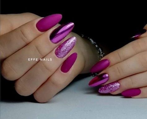 Pink Sparkle Nails Design, Magenta Sparkle Nails, Magenta Pink Nails Design, Magenta Chrome Nails, Uñas Color Magenta, Magenta Pink Nails, Magenta Nail Art, Magenta Nails Design, Nails Fucsia