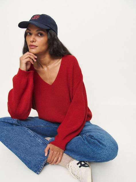 Ellery Cashmere Blend Oversized V-neck Sweater Red Cashmere Sweater, Red Jumper, Sundried Tomato, Tie Sweater, Long Sleeve Outfits, Unique Sweaters, Swimwear Dress, Red Sweater, Vintage Inspired Dresses