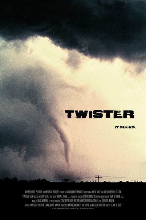 Poster for Twister by Scott Saslow. #twister #jandebont #michaelcrichton #stevenspielberg #helenhunt #billpaxton #caryelwes #jamigertz #philipseymourhoffman #loissmith #alanruck #90s #disaster #tornado #industriallightandmagic #movieposter #graphicdesign #posterdesign #fanart #alternativefilmposter #alternativemovieposter #photoshop Twisters Poster, Tornado Poster, Journaling Pics, Twister The Movie, Lois Smith, Alan Ruck, Philip Seymour Hoffman, Cary Elwes, Helen Hunt