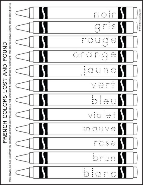 Free coloring printable to help kids learn the colors in french. Kids will trace the color word on each crayon and then color the crayon the correct color. Grade 2 Activities, French Immersion Kindergarten, Teaching French Immersion, French Lessons For Beginners, Free French Lessons, French Printable, French Immersion Resources, French Numbers, Learning French For Kids