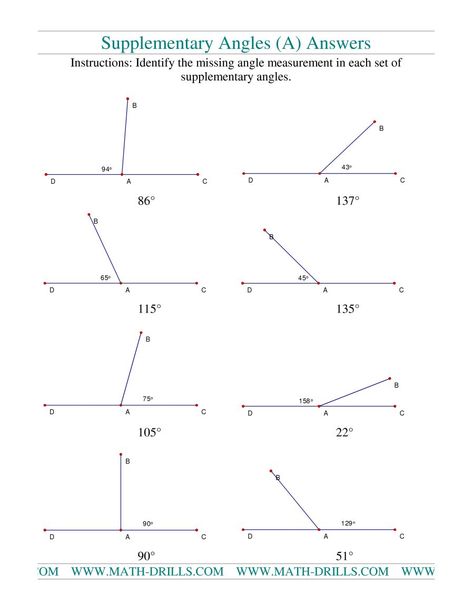 The Supplementary Angles (A) math worksheet page 2 Angles Math Geometry, 7th Grade Math Worksheets, Supplementary Angles, Geometry Vocabulary, Angles Worksheet, Angle Relationships, Citing Text Evidence, Relationship Worksheets, Graphing Linear Equations