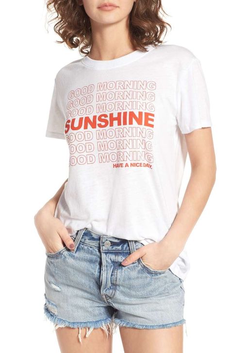 36 Stylish Items You Won't Regret Wearing on the Plane Sunshine Graphic, Minimal Shirt Design, On The Plane, Shirt Design Inspiration, Good Morning Sunshine, Shirt Print Design, Tee Shirt Designs, Design T Shirt, Tee Design