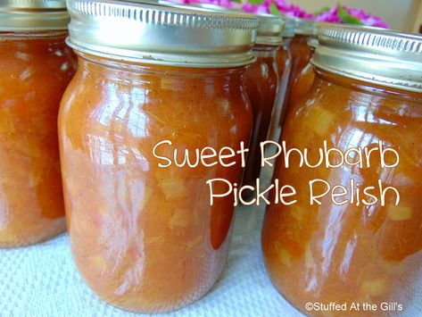 Stuffed At the Gill's: Sweet Rhubarb Pickle Relish Rhubarb Relish, Pickle Relish Recipe, Vegetarian Sausages, Canning Fruit, Pasta Types, Vegetable Salad Recipes, Relish Recipes, Mousse Dessert, Veg Dishes