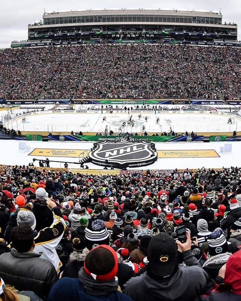 Winter Classic Jan 1, 2019 Hockey Arena Aesthetic, Hockey Stadium Aesthetic, Nhl Winter Classic, Capitals Hockey, Vision Board Images, Jan 1, Chicago Blackhawks, Nhl, Hockey