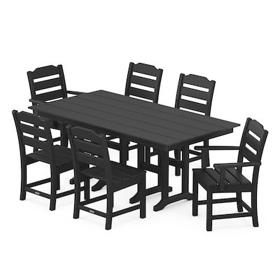 allen + roth by POLYWOOD Oakport 7-Piece Black Patio Dining Set in the Patio Dining Sets department at Lowes.com Black Dining Set, Farmhouse Dining Set, Farmhouse Dining Chairs, Comfortable Dining Chairs, Black Dining, Outdoor Dining Spaces, Dining Furniture Sets, Trestle Dining Tables, 7 Piece Dining Set