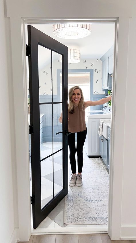 Lauren Jansen | DIY | SAME DOOR, NEW LOOK! All someone had to say was, “what a shame your door isn’t glass so you can see the laundry room…” and that’s all it… | Instagram Laundry Room With Glass Door, Glass Laundry Room Door, Laundry Room Door Ideas, Laundry Reno, Laundry Doors, Tricorn Black, Laundry Room Doors, Window Panes, Show Of Hands