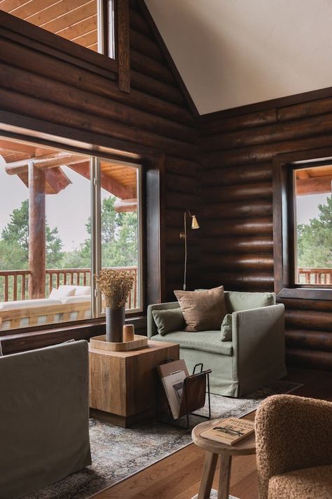 THE ZION CABIN—Newly Restored Log Cabin - Cabins for Rent in Orderville, Utah, United States - Airbnb Romantic Log Cabin, Boho Log Cabin, Orderville Utah, Log Cabin Bedroom, Log Cabin Living Room, Minimalist Cabin, Log Home Interior, Cabin Remodel, Modern Log Cabin