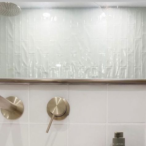 National Tiles on Instagram: "We're absolutely loving how our Whoosh Tiles are vibing in the reflection with this stunning @stick.and.stone.co rugged basin! 

Paired with our Masia tiles, texture is in, and this bathroom is nailing the trend!

Shop both ranges in store or online..." Dry Stacked Tile, National Tiles, The Reflection, Tiles Texture, The Trend, In Store, Dream House, Texture, Stone