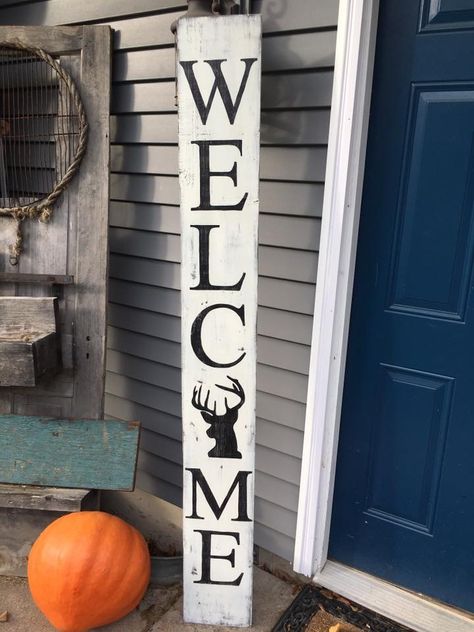 Deer head welcome sign Diy Pallet Welcome Sign, Rustic Welcome Signs For Front Door, Welcome Sign Front Door, Deer Welcome Sign, Hunting Welcome Sign, Hunting Door Sign, Deer Door Signs, Deer Welcome Sign Front Doors, Barnwood Welcome Signs