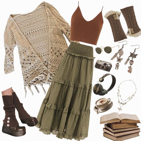 Boho Core Aesthetic, Outfit Ideas Cottagecore Grunge, Flowy Clothing Aesthetic, Earthy Witch Outfits, Rustic Style Clothes, Boho Clothes, Casual Witch Outfit, Bohemian Aesthetic Outfit, Fae Aesthetic Clothes