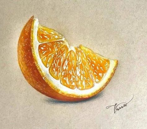 Colored Pencil Artwork Ideas, Colored Pencil Art Projects, Color Pencil Sketch, Prismacolor Art, Fruits Drawing, Color Drawing Art, Colored Pencil Artwork, Orange Slice, Food Painting