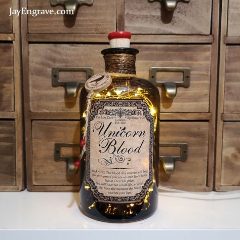 Deadly Poison, Glass Unicorn, Shielded Metal Arc Welding, Halloween Potion Bottles, Halloween Bottles, Apothecary Bottles, Half Life, Wooden Tags, Bottle Lamp