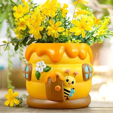 GUGUGO Cute Bee Hut Plant Pots, Cute Unique Succulent Animal Planters with Drainage, Bright Yellow Small Bee House Indoor Flower Pots, Funny Eclectic Boho Home Décor Gift, Beehive and Flowing Honey : Amazon.ca: Patio, Lawn & Garden Eclectic Boho Home, Colorful Planters, Bee House, Indoor Flower Pots, Eclectic Boho, Small Bees, Animal Planters, Succulent Gardening, Bee On Flower