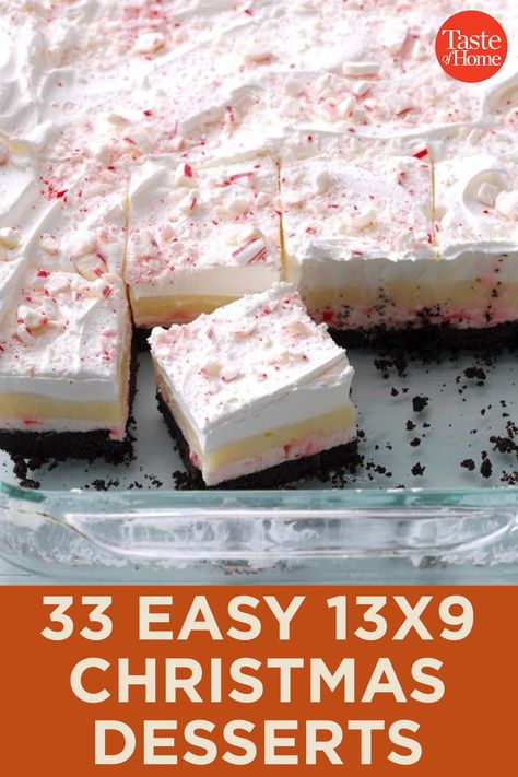 33 Easy 13x9 Christmas Desserts Christmas Desserts For A Crowd, Easy Christmas Desserts, Holiday Desserts Thanksgiving, Holiday Desserts Christmas, Dessert Halloween, Xmas Desserts, Easy Holiday Desserts, Christmas Desserts Easy, Dessert Party