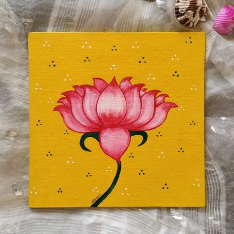 Authindia - Indian Handicrafts on Instagram: “• @whitepeacock_arts Pichwai style Inspired Lotus Painting On Canvas. Thought behind Painting: Lotus is regarded as a symbol of purity,…” Lotus Folk Art, Indian Lotus Painting, Pichwai Lotus Painting, Pichwai Paintings Lotus, Lotus Canvas Painting, Lotus Flower Drawing, Ganpati Decor, Painting Lotus, Lotus Painting