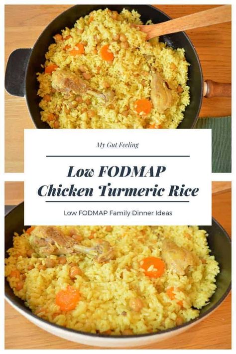 Rice Turmeric, Turmeric Rice Recipe, Chicken Turmeric, Recipe With Chickpeas, Fodmap Chicken, Fodmap Recipes Dinner, Low Fodmap Chicken, Low Fodmap Recipes Dinner, Fodmap Meal Plan