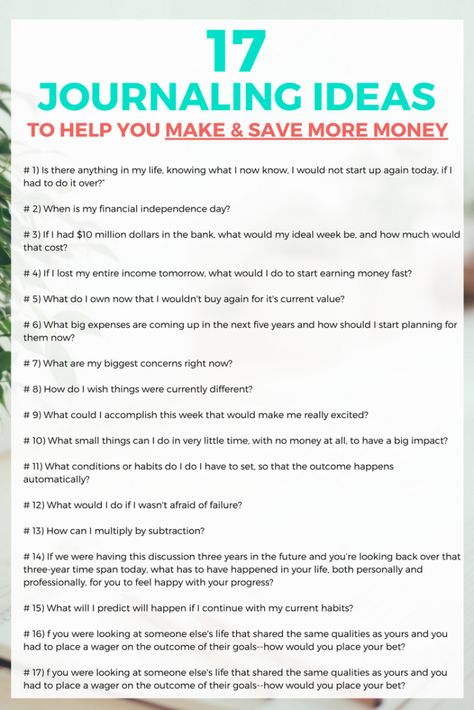 CLICK THROUGH to get 17 powerful questions and journal prompts to help you make and save more money. Take control of your finances today! Budgeting Journal, Financial Journal, Finance Journal, Powerful Questions, Daily Journal Prompts, Finance Binder, Personal Growth Motivation, Save More Money, Writing Therapy