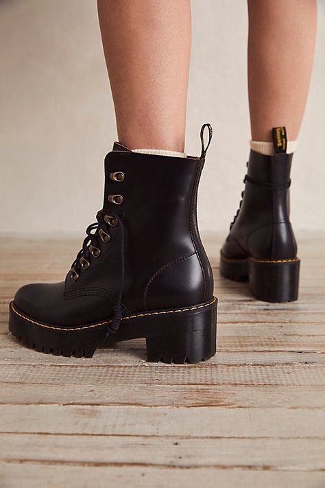 Dr. Martens Leona Platform Ankle Boots at Free People in Black, Size: US 9 Dr Martens Leona, Platform Boots Outfit, Doc Martens Boots, Martens Boots, Leather Boots Heels, Dr Martens Boots, Platform Ankle Boots, Dr Martens Shoes, Goodyear Welt