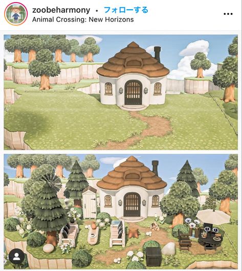 Animal Crossing House Exterior Villager, Acnh Villager House Exterior, Acnh Villager Homes, Acnh Villager Yard Ideas, Cottagecore Exterior, Acnh Hhp, Cottagecore Animal Crossing, Acnh Cottagecore, Animal Crossing 3ds