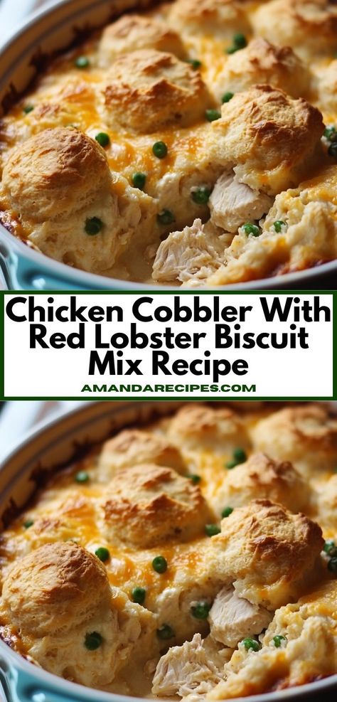 Searching for easy dinner ideas? This Chicken Cobbler combines tender chicken and savory flavors, topped with buttery Red Lobster biscuits. Perfect for busy weeknights, it's a simple yet satisfying option for family dinners. Chicken Cobbler With Red Lobster, Biscuit Mix Recipe, Red Lobster Biscuit Mix, Lobster Biscuits, Chicken Cobbler, Cheesy Biscuits, Red Lobster Biscuits, Biscuits Casserole, Cheesy Biscuit