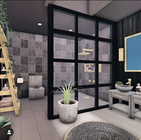 Rich Bloxburg House Ideas, Master Bedrooms Decor Modern Bloxburg, Bloxburg Master Room Ideas Modern, Modern Bloxburg Bathroom Ideas, Bloxburg Luxury Apartment Layout, Black Modern House Bloxburg, Bloxburg Driveway Ideas Modern, Roblox Bloxburg Mansion Layout 2 Story, Bloxburg Stairs Ideas Modern