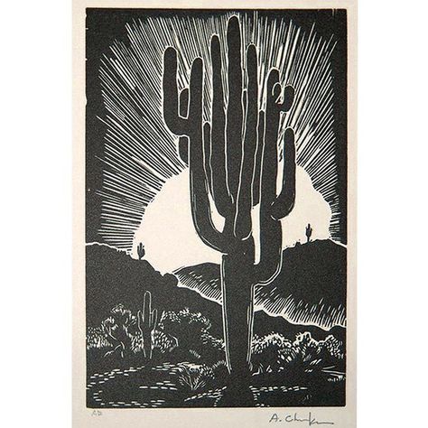 Linocut by Andy Chuka (Hungarian/American, 1898 - 1972), c. 1940's or 1950's, 4" x 5-3/4". • In his early twenties, Andy Chuka moved to… Relief Printmaking, Linocut Printmaking, Lino Art, Relief Printing, Art Appliqué, Linocut Art, Printmaking Art, Western Art, Linocut Prints