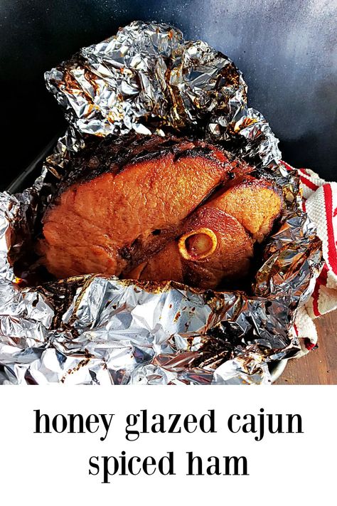 Honey Glazed Cajun Spiced Ham - Frugal Hausfrau Cajun Ham Recipes, Authentic Creole Recipes, Spicy Ham, Thanksgiving Ham, Whole Ham, Carribean Food, Honey Glazed Ham, Ham Glaze Recipe, Holiday Ham