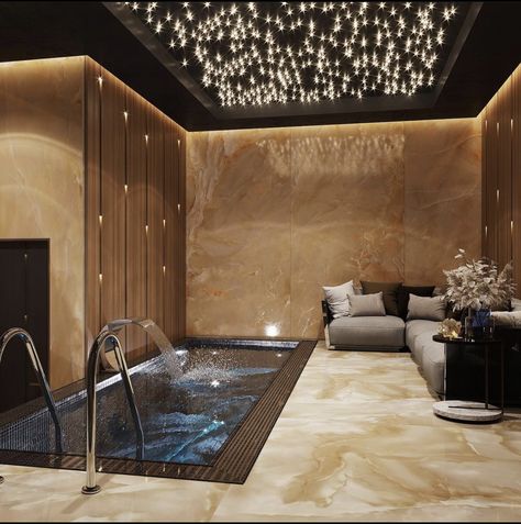 Home Jacuzzi Indoor, Indoor Spa Room, Jacuzzi Indoor, Basement Spa, Sauna Project, Relax Room, Ideas De Piscina, Dream Spa, Jacuzzi Room