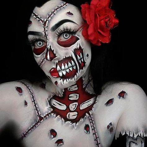 Pop art style zombie girl Halloween spfx makeup Maquillaje Zombie Halloween, Glam Zombie Makeup, Pop Art Zombie Makeup, Pop Art Zombie, Makeup Zombie, Spfx Makeup, Pop Art Makeup, Horror Makeup, Zombie Makeup