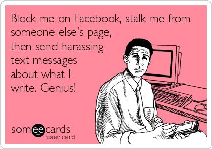 Block me on Facebook, stalk me from someone else's page, then send harassing text messages about what I write. Genius! Woe Is Me, Fun Phrases, True Sayings, This Is Your Life, It's Funny, Funny Sayings, E Card, Work Humor, Ecards Funny