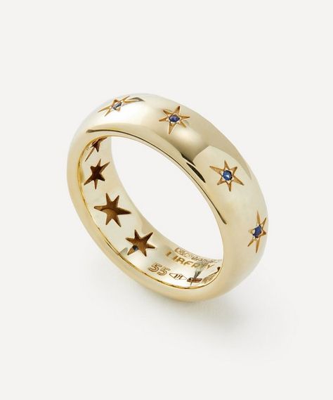 Liberty - 9ct Gold Handmade Ianthe Star Blue Sapphire Medium Band Ring Small Atelier, Timeless Bags, Simple Band, Sapphire Band, Star Blue, S Art, Star Ring, Engraved Logo, Signet Ring