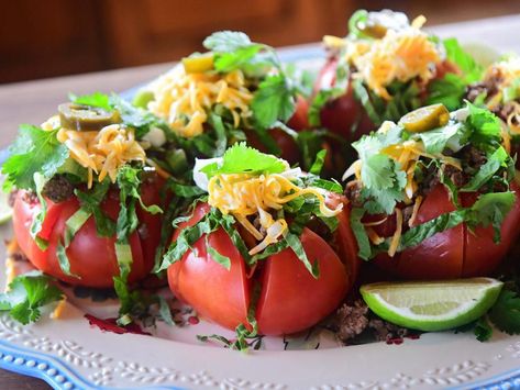 Taco Tomatoes Recipe | Ree Drummond | Food Network Dinner Recipes Pioneer Woman, Taco Tomatoes, Food Network Recipes Pioneer Woman, Ree Drummond Recipes, Summer Dinner Recipes, Jarred Salsa, Creamed Beef, Pioneer Woman Recipes, Ree Drummond