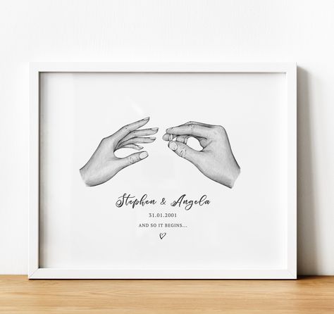 1st Anniversary Gift | Couple Holding Hands Print - A3 / No Frame Unique Engagement Gifts For Couple, Just Got Engaged, Family Tree Print, Couple Holding Hands, 1 Year Anniversary Gifts, Engagement Presents, And So It Begins, Free Printable Art, Got Engaged