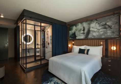 Boutique Hotel Near the Magnificent Mile in Chicago | Autograph Collection Guestroom Design, Hotel Interior Bedroom, Moxy Hotel, Boutique Hotels Interiors, Hotel Style Bedroom, Boutique Hotel Room, Hotel Room Interior, Interior Hotel, Trendy Hotels