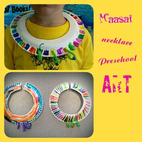 International Children Around the World theme: Africa- Kenya Maasai necklace preschool art craft. African Necklace Craft For Kids, Kenya Activities For Kids, Kenya Crafts For Kids, World Crafts For Kids, Around The World Crafts, Around The World Crafts For Kids, Multicultural Night, Preschool Travel, Multicultural Crafts