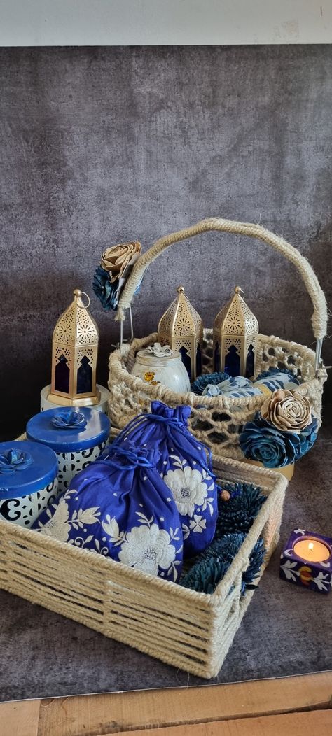 They are sturdy and sustainable hamper basket Jute Basket Gift Hamper, Lohri Gifts Hampers, Diwali Hamper Packing Ideas, Room Hampers, Traditional Hampers, Dry Fruit Basket, Diwali Items, Hampers Idea, Lebaran Hampers