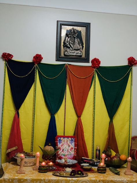 Using dupattas we make a great  decoration for pooja n festival Decoration For Pooja, Diwali 2024, Diwali Decorations At Home, Diwali Craft, Diwali Decoration, Kurti Neck, Kurti Neck Designs, Background Decoration, Diwali Decorations