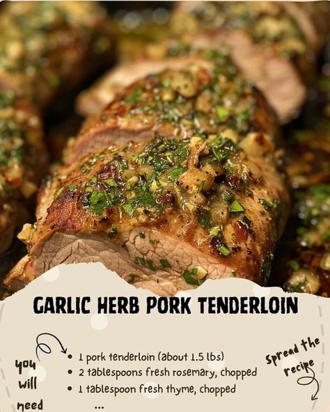 Homemade and Lovin It | Garlic Herb Pork Tenderloin | Facebook Garlic Herb Pork Tenderloin, Garlic Herb Marinade, Herbed Pork Tenderloin, Herb Pork Tenderloin, Marinade Pork, Herb Marinade, Rack Of Pork, Crockpot Pork Tenderloin, Rosemary Garlic