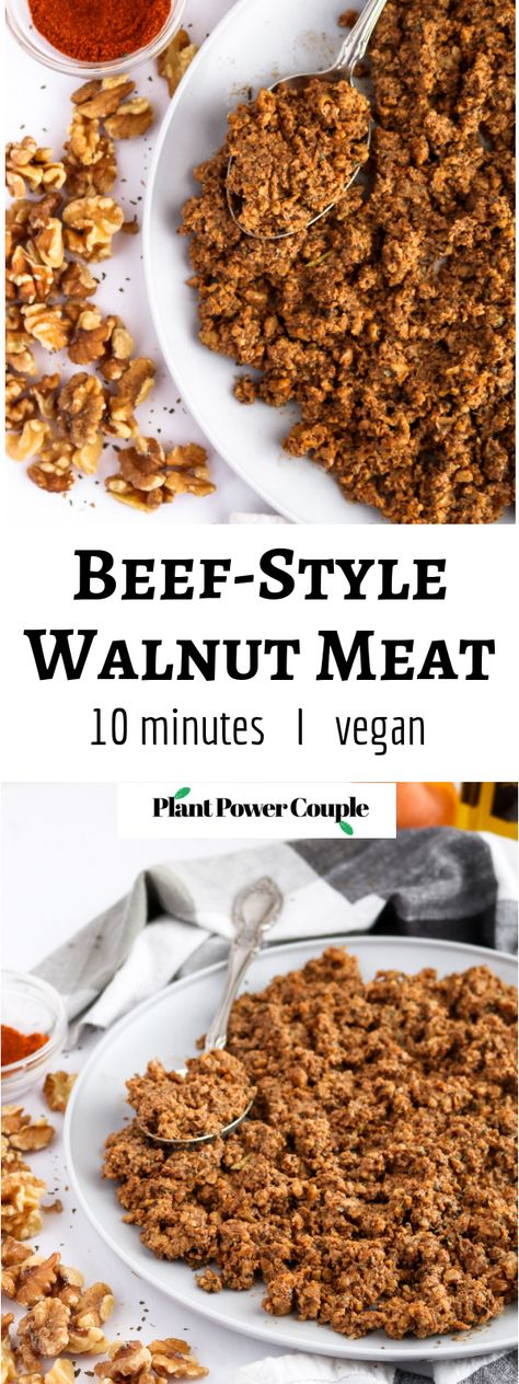 Vegan Walnut Meat, Raw Vegan Recipes Easy, Walnut Meat, Vegan Meat Recipe, Vegan Ground Beef, Vegan Tacos, Spicy Beef, Raw Diet, Raw Food Diet