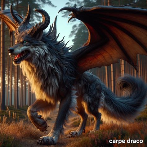 Dragon Wolf Hybrid, Wolf Dragon Hybrid, Mythical Creature Art, Magical Wolf, Dragon Wolf, Myths & Monsters, Mythical Creatures Fantasy, Mystical Animals, Beast Creature