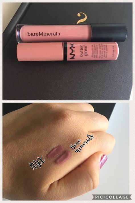 dupe: bare minerals lip gloss in sugar and NYX butter gloss in tiramisu Nyx Butter, Nyx Butter Gloss, Butter Gloss, Bare Minerals, Skin Makeup, Nyx, Pretty Things, Lip Gloss, Beauty Products