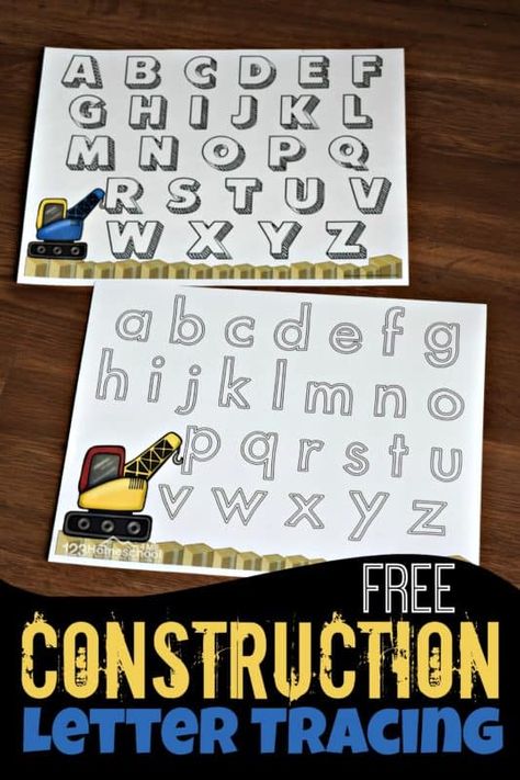 FREE Construction Letter Tracing - super cute construction printable to help kids practice tracing upper and lowercase letters with preschool and kindergarten age kids #alphabet #preschool Kindergarten Kindergarten Construction, Construction Activities Preschool, Construction Theme Classroom, Construction Theme Preschool, Preschool Construction, Transportation Activities, Transportation Preschool, Letter Tracing Worksheets, Construction Activities