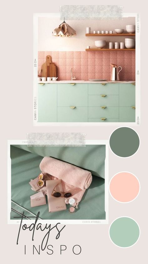 Home Kitchen Design Ideas, Tiny Home Kitchen, Blush Living Room, Mint Green Kitchen, Home Library Decor, Pink Apartment, Home Kitchen Design, Mint Rooms, Green Inspiration